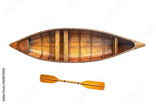 Fototapeta Wooden canoe and paddle isolated on transparent background