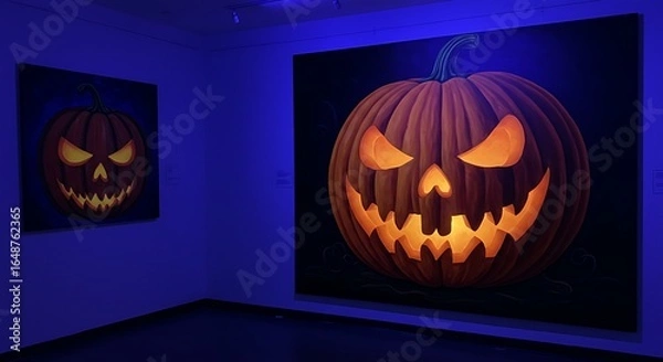 Fototapeta A large Halloween painting of a smiling jack-o’-lantern