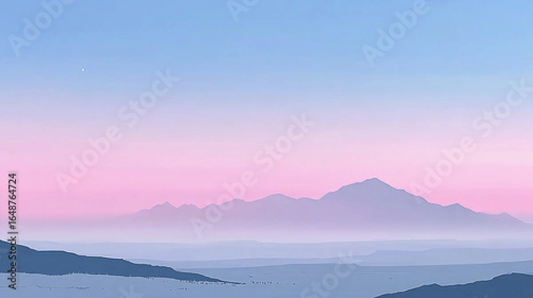 Fototapeta Serene Mountain Landscape at Dusk with Soft Pastel Skies and Gentle Valley Layers