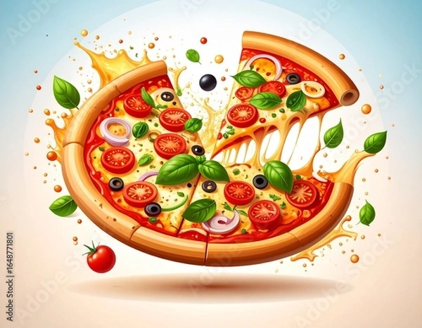 Obraz pizza with tomatoes and basil