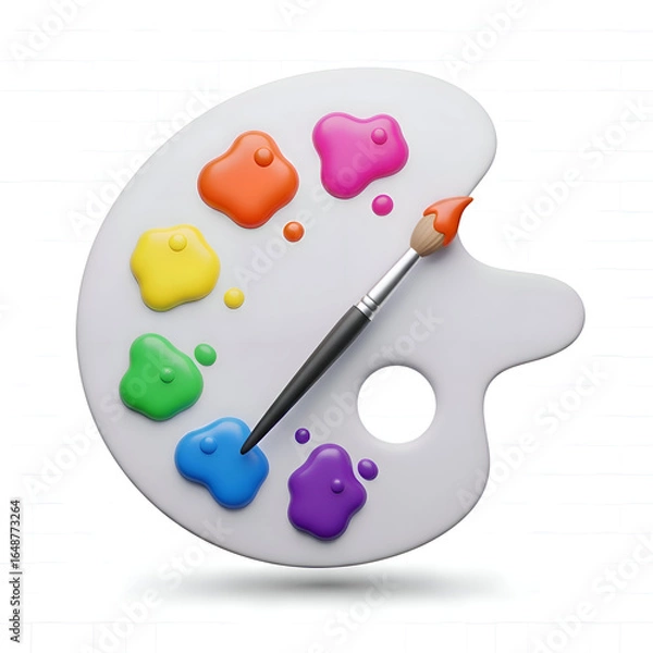 Fototapeta Artist Paint Palette with Multi-Colored Paint Blobs and Brush — Creative Art Icon

