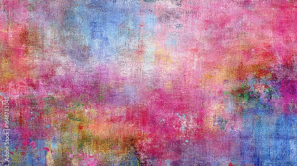 Fototapeta Vibrant abstract painting featuring a blend of pink, blue, and green hues with textured layers