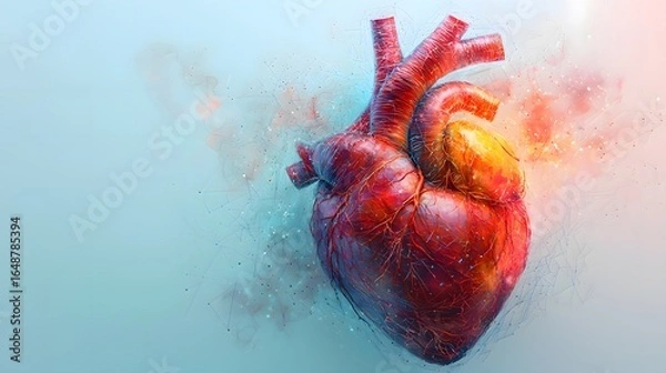 Fototapeta Abstract 3D illustration of red blood cells and bacteria flowing through a human artery