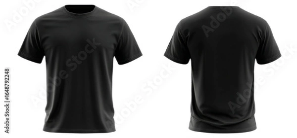 Fototapeta Black Short Sleeve T Shirt Front and Back View on White Background