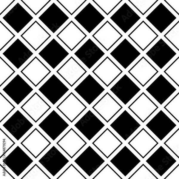 Fototapeta Seamless abstract black and white square grid pattern - halftone vector background graphic from diagonal squares