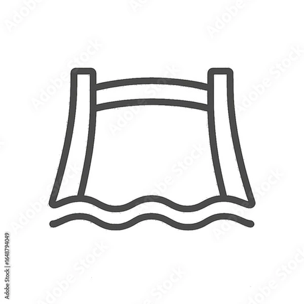 Fototapeta Black and White Line Drawing of Dam or Bridge Over Water – Minimalist Arch Structure Vector Illustration
