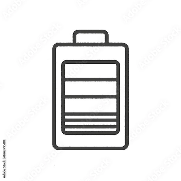 Fototapeta Black and White Line Drawing of Battery with High Charge Indicator – Energy Storage Vector Illustration