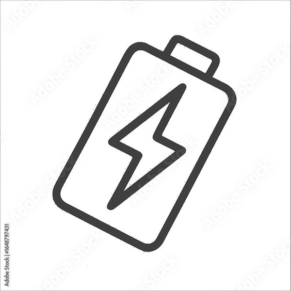 Fototapeta Black and White Line Drawing of Battery with Lightning Bolt – Electrical Energy Icon Vector Illustration