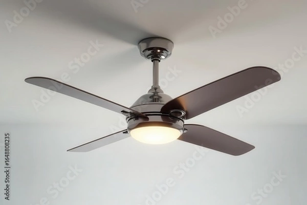Fototapeta Sleek mirrored ceiling fan blades rotate silently , operation, fan
