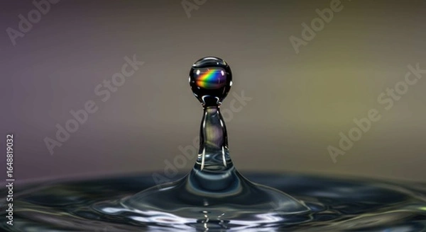 Obraz Water drop collision with rainbow reflection against a blurred background.