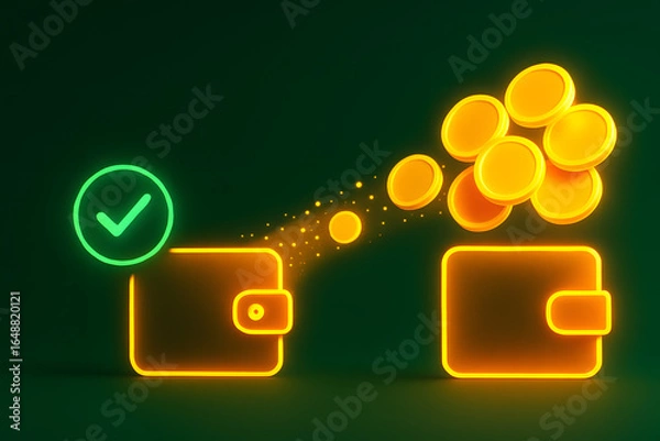 Obraz Digital Coin Flow with Cryptocurrency Transactions for Blockchain