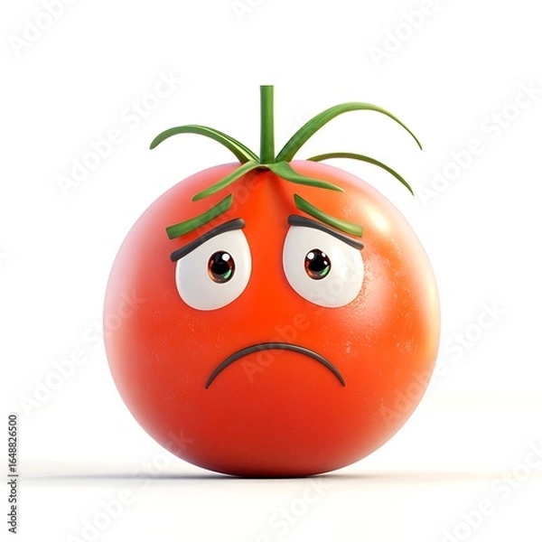 Fototapeta Cartoon tomato character with a sad facial expression isolated on white background photo illustration