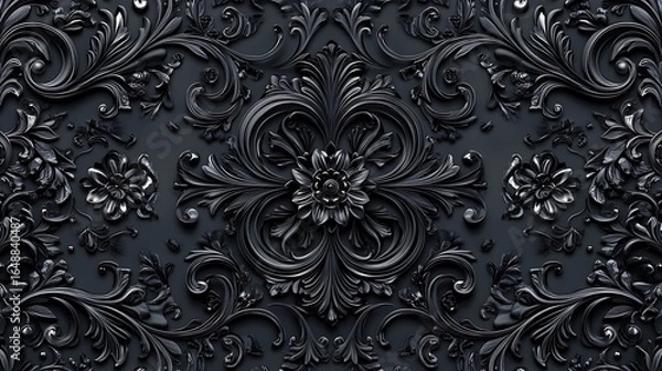 Fototapeta Elegant black floral ornament with detailed patterns perfect for luxurious decor and design projects photo