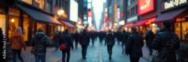 Fototapeta A bustling city street scene with indistinct conversations and ambient sounds forming an immersive soundscape; focus on the blurred, out-of-focus background  , noise, audio landscape, sounds