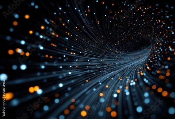 Fototapeta Abstract background with glowing particles and lines converging towards the center, creating a dynamic and energetic visual effect, perfect for technology or science themes.