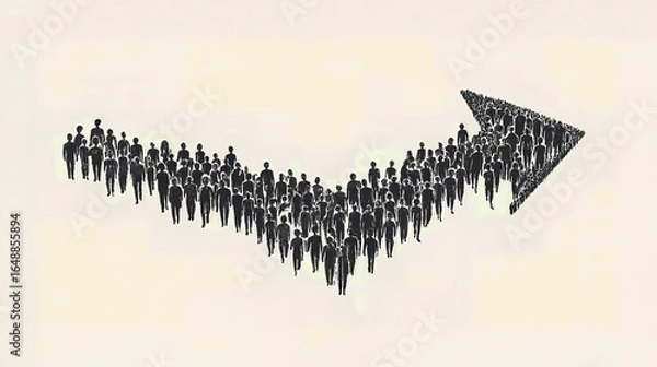 Fototapeta large group of people forming a directional arrow, symbolizing collective movement and shared goals. illustration