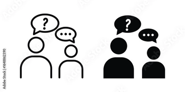 Fototapeta Communication icon vector set in black flat and line stroke style, Speaking people icon, Two people talking with speech bubbles icon.