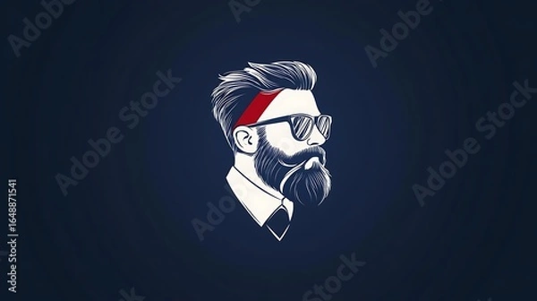 Fototapeta Stylish illustrated man with a beard and sunglasses depicted as a digital vector photo