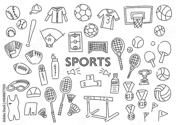 Fototapeta スポーツの手描きイラストセット