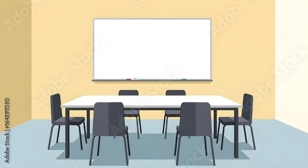 Fototapeta Modern Conference Room with Whiteboard and Chairs, Empty.
