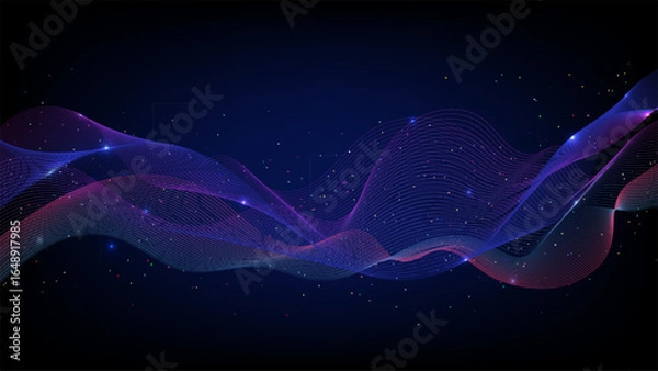 Fototapeta technology background abstract network digital wave data flow futuristic lines cyberspace design gradient purple pink blue glowing particles connection flowing lines digital background