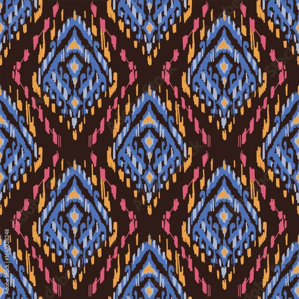 Fototapeta Ethnic background, seamless pattern, fabric traditional, motif ornament, ikat pattern, seamless geometric, doodles line, geometric and tribal-inspired, freehand drawing design, handmade Pattern.
