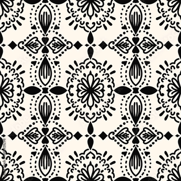 Fototapeta Ethnic background, seamless pattern, fabric traditional, motif ornament, ikat pattern, seamless geometric, doodles line, geometric and tribal-inspired, freehand drawing design, handmade Pattern.
