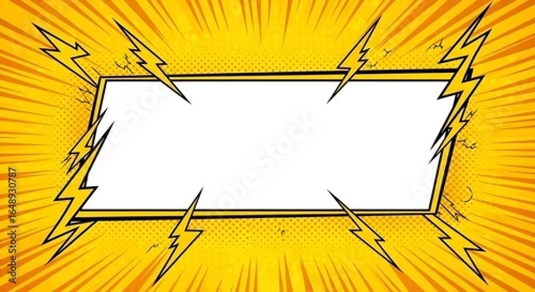 Fototapeta Comic Book Style Blank Rectangle Frame with Lightning Bolts.