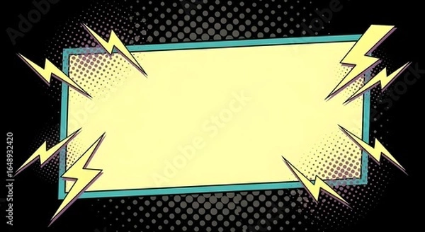 Fototapeta Pop Art Style Blank Rectangle with Lightning Bolts.