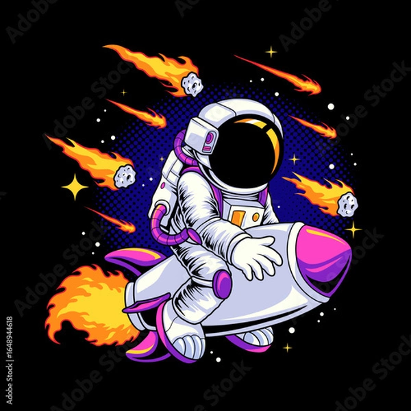 Obraz Astronaut cartoon riding a rocket