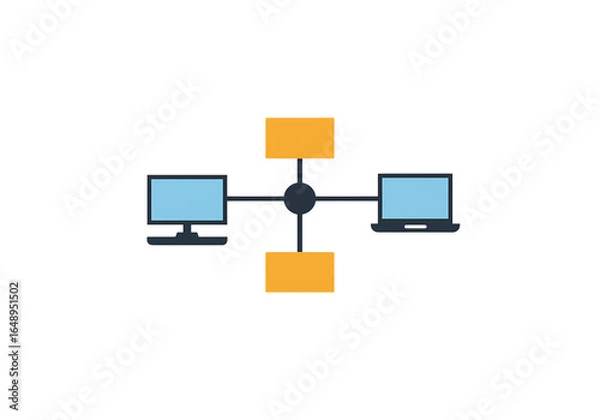 Fototapeta Global Network Connectivity Desktop Laptop Server Illustration on transparent background