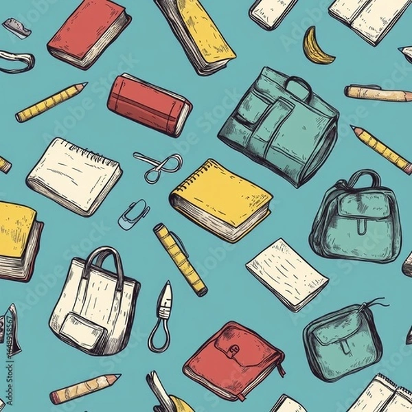 Fototapeta school accessories seamless pattern