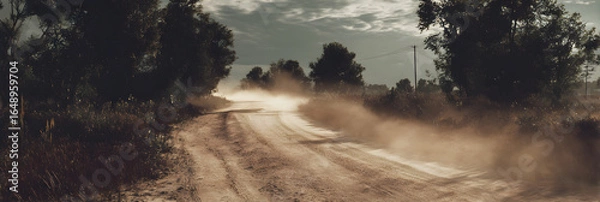 Fototapeta Serene Escape: Discover the Rustic Charm of a Dusty Rural Road - A Journey Through Tranquil Countryside Pathways in Nature's Embrace