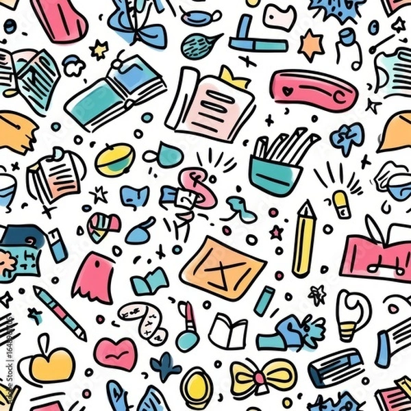 Fototapeta seamless pattern with doodle objects