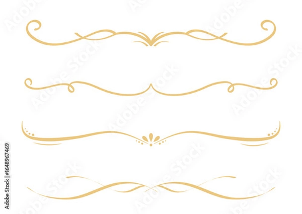 Fototapeta Set of Vintage decorative golden lines. text dividers. Gold line border. Lines separators, Borders, Vintage dividers, Underline elements. Vector illustration