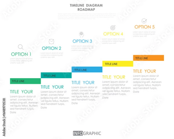 Fototapeta business project roadmap timeline diagram Infographic roadmap template for business. 5 step modern Timeline diagram calendar with presentation vector infographics.	