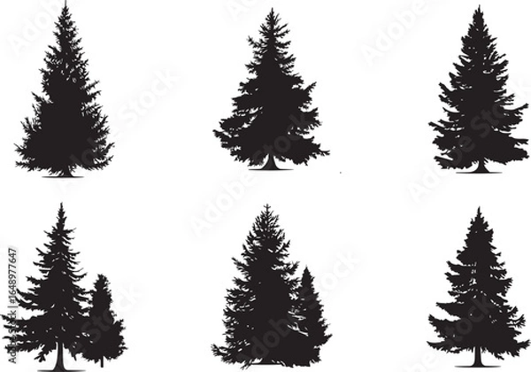 Fototapeta Silhouette Collection of Pine Trees for Christmas 