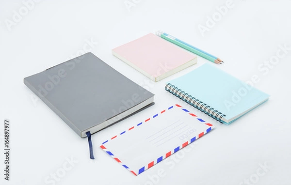 Fototapeta school supplies, stationery accessories on white background. Flat lay, top view