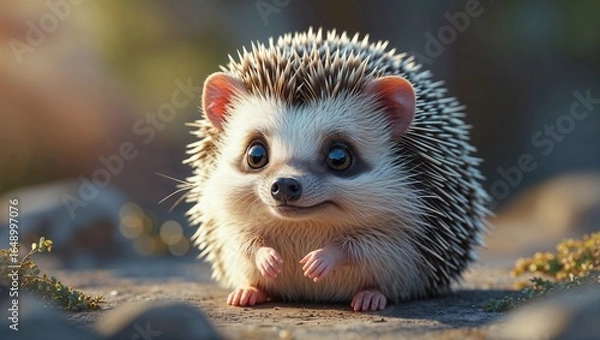 Fototapeta 愛嬌たっぷりで可愛いハリネズミのイラスト、癒し系アニマルアート