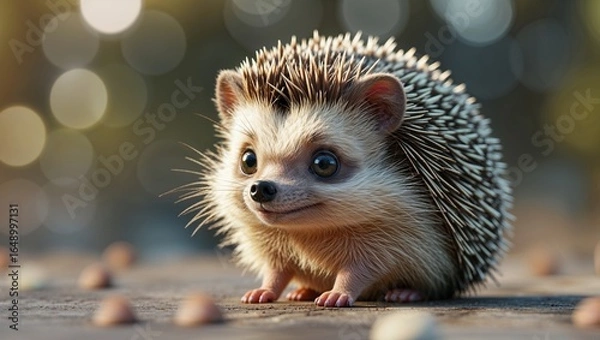 Fototapeta 小さなハリネズミが見せる表情豊かなポーズの可愛いイラスト