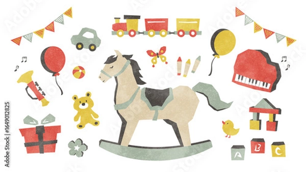 Obraz 木馬とおもちゃのイラストセット