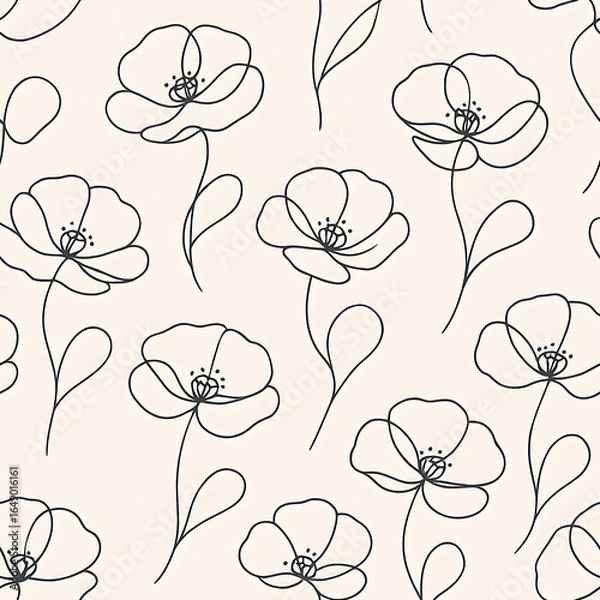 Fototapeta one line design art of seamless flower pattern