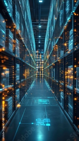 Obraz Futuristic Warehouse: Data Center Corridor