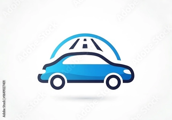 Obraz Blue Car Icon with Highway Overhead