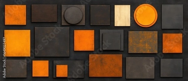 Obraz Abstract Geometric Composition:  Orange and Dark Tones