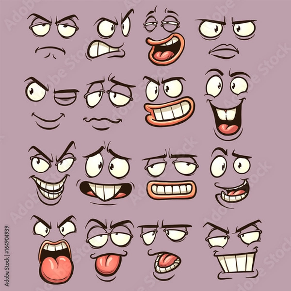 Fototapeta Cartoon faces with different expressions. Vector clip art illustration with simple gradients. Each on a separate layer.