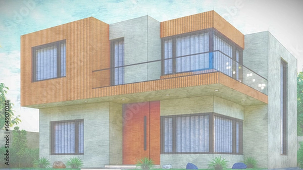 Obraz 3D illustration of a radiant two-story home