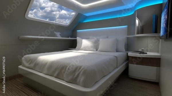 Fototapeta Modern sleeping pod design space station 3d render futuristic environment aerial view innovative concept for space travel