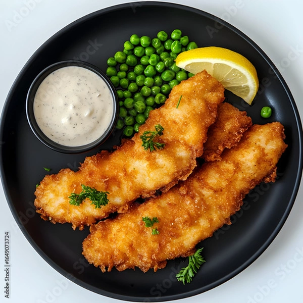 Obraz fried chicken wings with beans and lemon