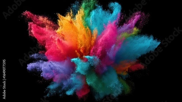 Fototapeta Vibrant explosion of colorful powder clouds on a black background, creating a dynamic and energetic visual effect